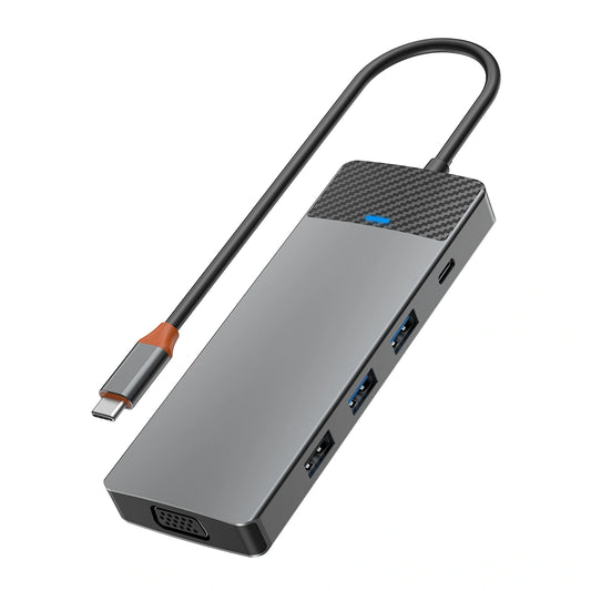 محول ويوو لينكر 9 في 1 بمنفذ تايب سي مع قارئ بطاقات SD/TF  - رمادي | WiWU Linker 921 9 in 1 Type-C Hub Laptop Adapter with SD/TF Card Reader – Gray