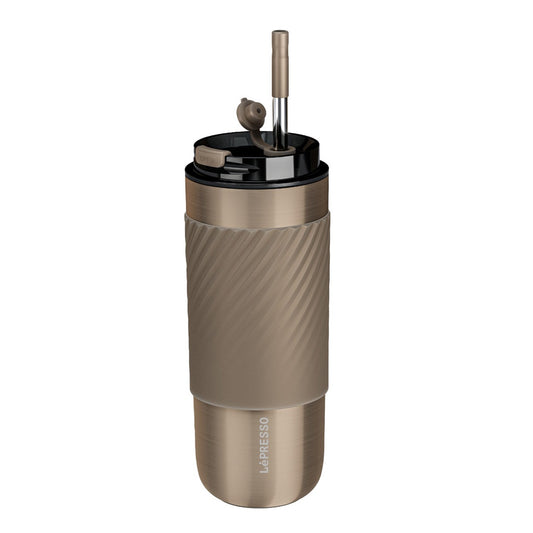 Lepresso Coffee Mug with Sleeve and Straw 520ml - كوب ليبرسو الحراري بفلتر تنقيع سعة 520 مل