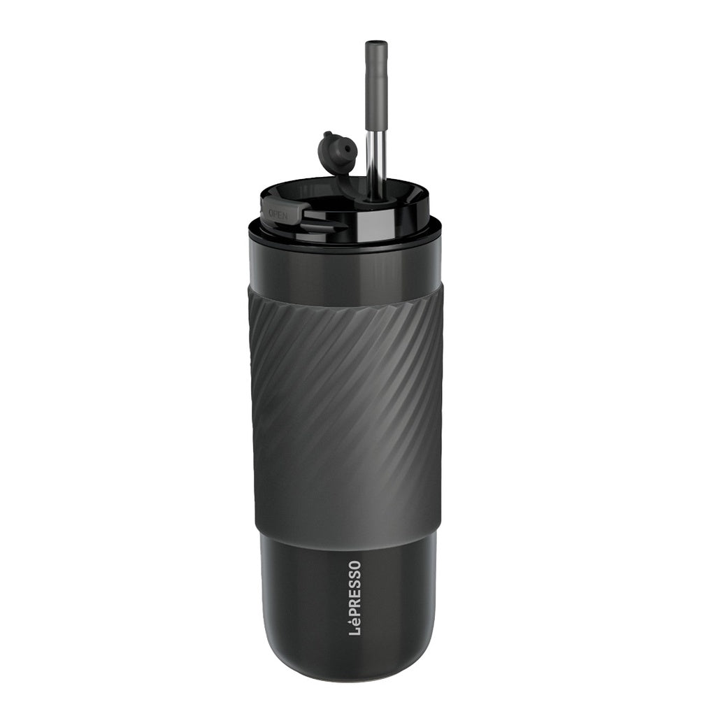 Lepresso Coffee Mug with Sleeve and Straw 520ml - كوب ليبرسو الحراري بفلتر تنقيع سعة 520 مل