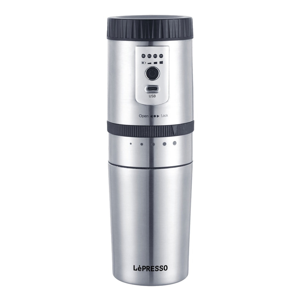 Lepresso Portable Mini Grinding and Coffee Maker With Stainless Steel Mug - ماكينة ليبريسو المحمولة لطحن وتحضير القهوة مع كوب من الستانلس ستيل