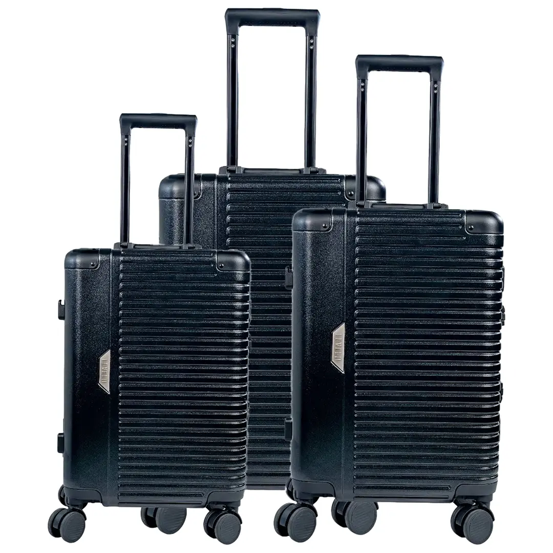 طقم حقائب سفر ليفيلو Travelo من الالمنيوم و PC - اسود معدني | Levelo Travelo Aluminum & PC Luggage Set – Metallic Black
