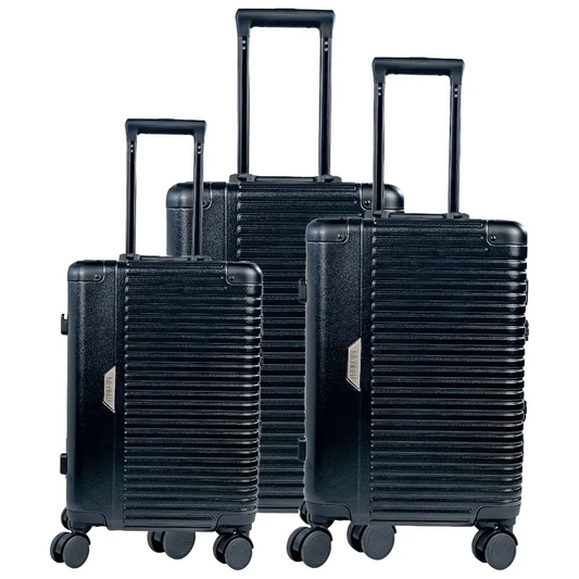 طقم حقائب سفر ليفيلو Travelo من الالمنيوم و PC - اسود معدني | Levelo Travelo Aluminum & PC Luggage Set – Metallic Black