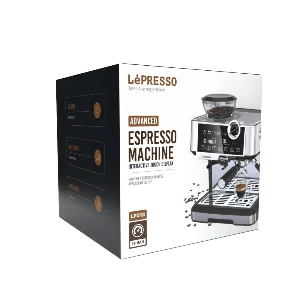 ماكينة القهوة ليبريسو مع مطحنة مدمجة وضغط 19 بار ومضخة ULKA, بسعة 2.5 لتر - فضي | LePresso Coffee Machine with Coffee Grinder 19 Bar ULKA Pump 2.5L - Silver
