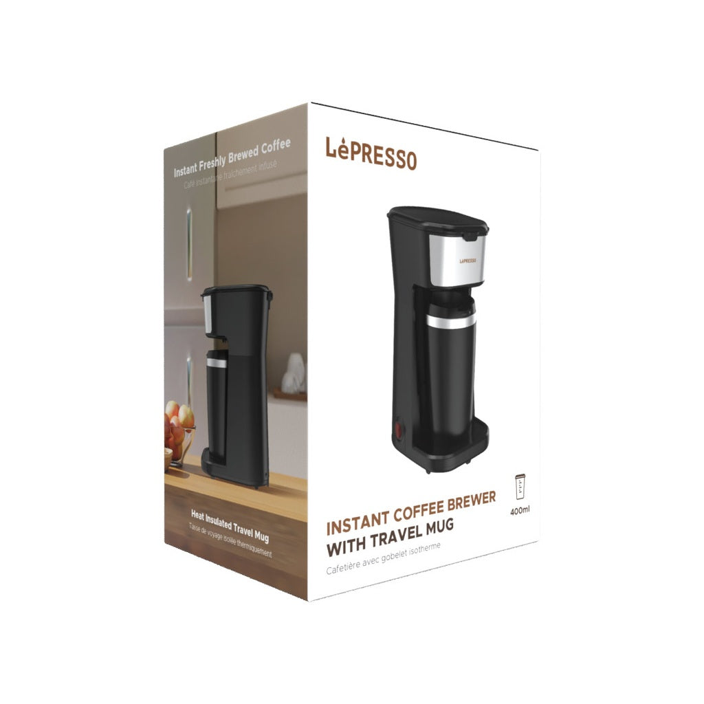 LePresso Coffee Maker with Travelling Mug 450W Black - ماكينة صنع القهوة ليبريسو مع كوب سفر معزول 450 واط