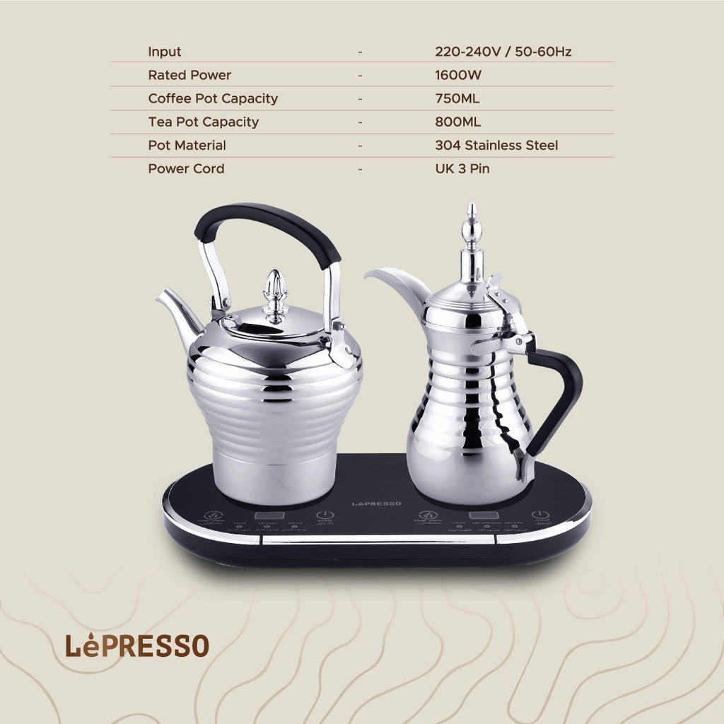 آلة تحضير القهوة العربية والشاي من ليبريسو بقدرة 1600 واط - فضي | LePresso Electrical Arabic Coffee and Tea Maker 1600W - Silver
