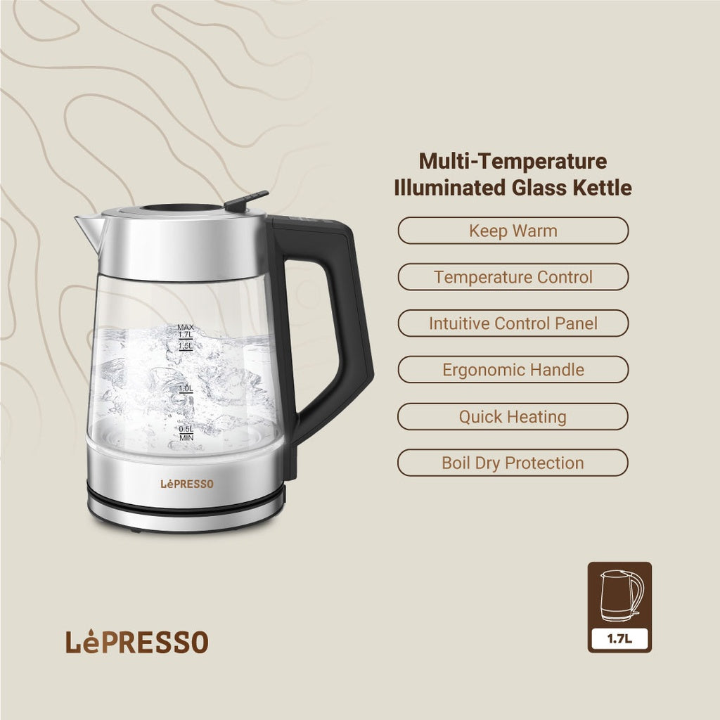 غلاية زجاجية ليبريسو بسعة 1.7 لتر وبقدرة 2200 واط | LePresso 1.7L Glass Kettle 2200W
