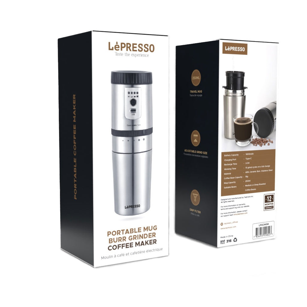 ماكينة ليبريسو المحمولة لطحن وتحضير القهوة مع كوب من الستانلس ستيل | Lepresso Portable Mini Grinding and Coffee Maker With Stainless Steel Mug
