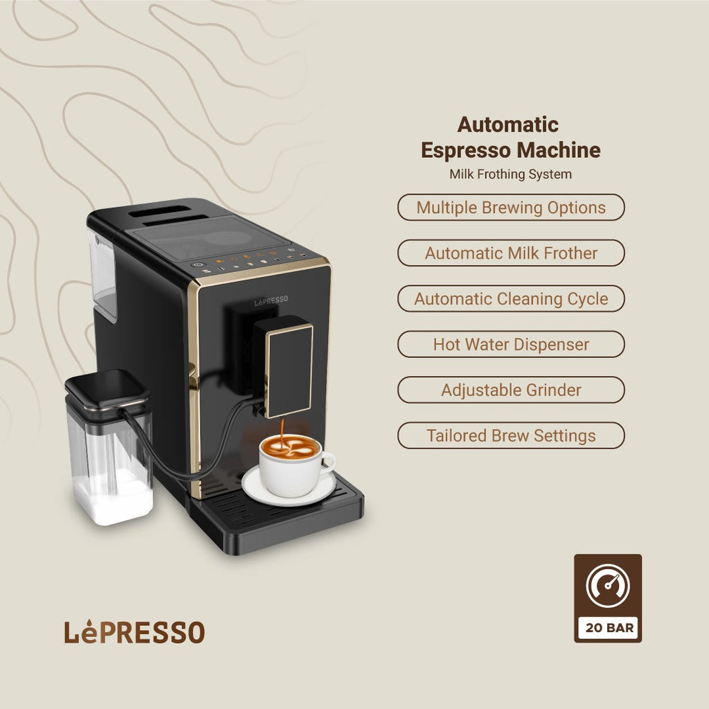 آلة صنع القهوة الاوتوماتيكية بالكامل من ليبريسو بقوة 20 بار وسعة 1.5 لتر - اسود | LePresso 20 Bar Full Automatic Coffee Machine 1.5L - Black