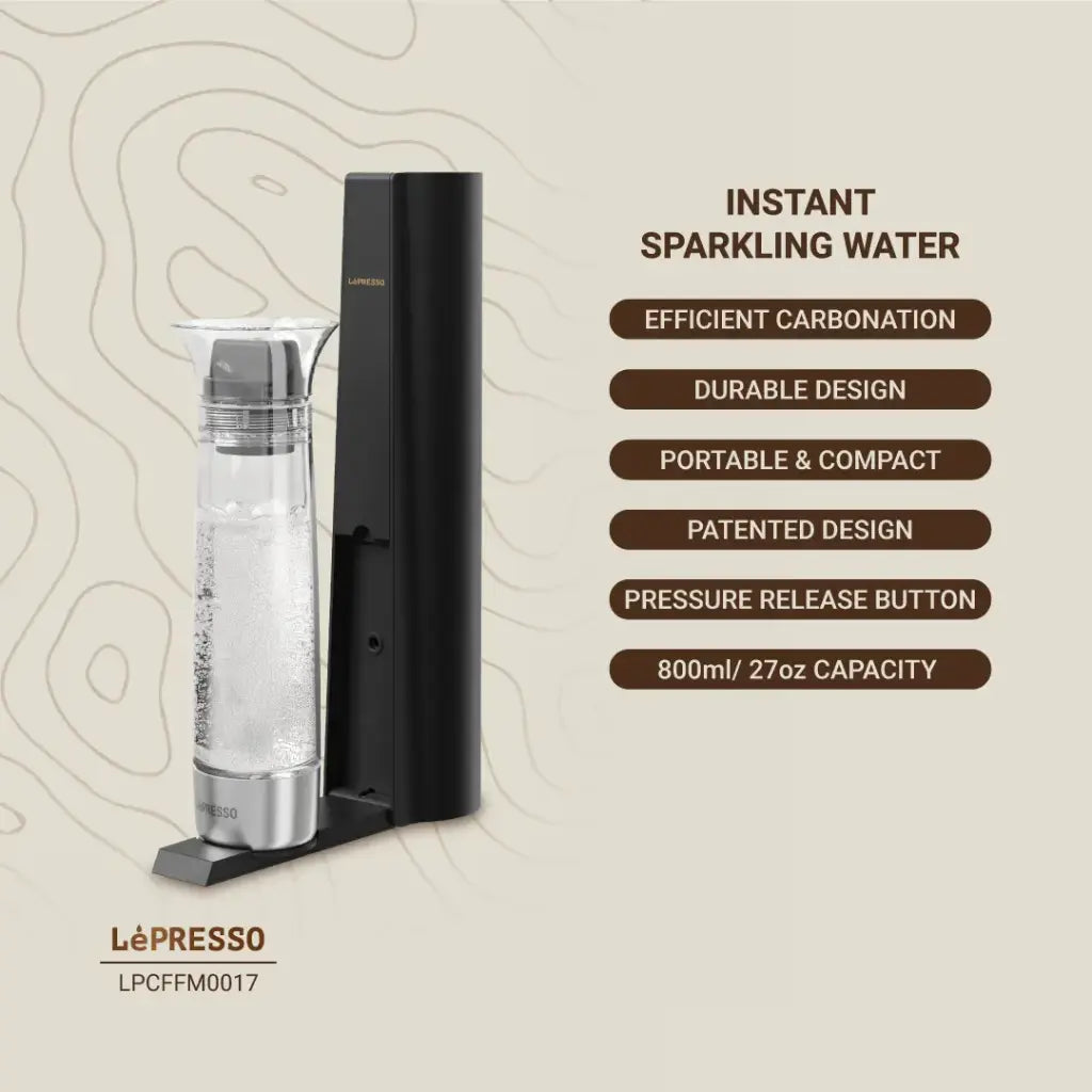 صانعة المياه الغازية من ليبريسو مع زر تحرير الضغط - اسود | LePresso Sparkling Water Maker With Pressure Release Button - Black