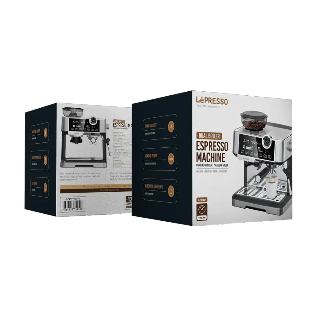 ماكينة القهوة المزدوجة ليبريسو مع مطحنة ومضخة ضغط 19 بار وسعة 2.8 لتر - فضي | LePresso Dual Boiler Coffee Machine with Grinder 19-bar ULKA Pump 2.8L - Silver