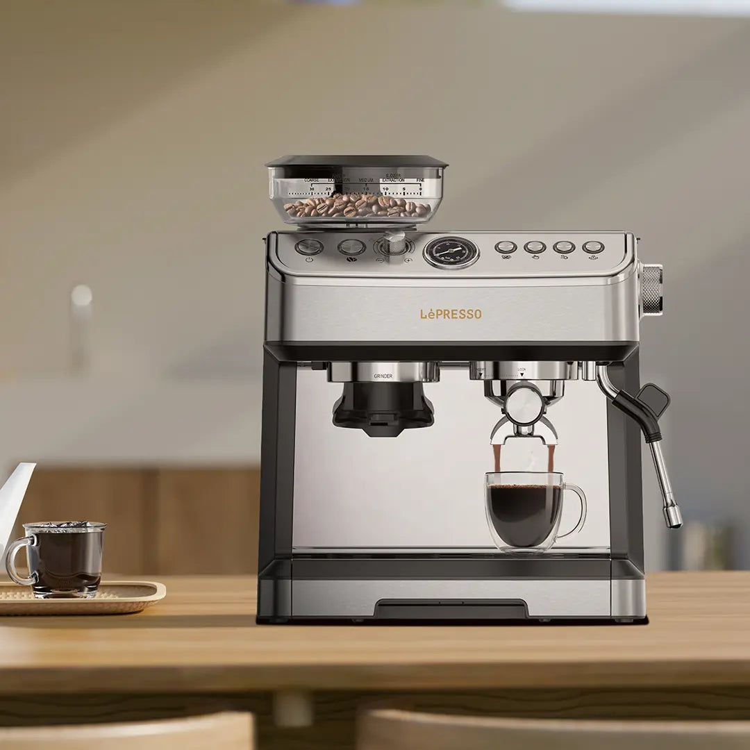 Makîneya Espressoyê ya Lepresso bi Hêrandina Konîk û Buxarkerê - Zîv