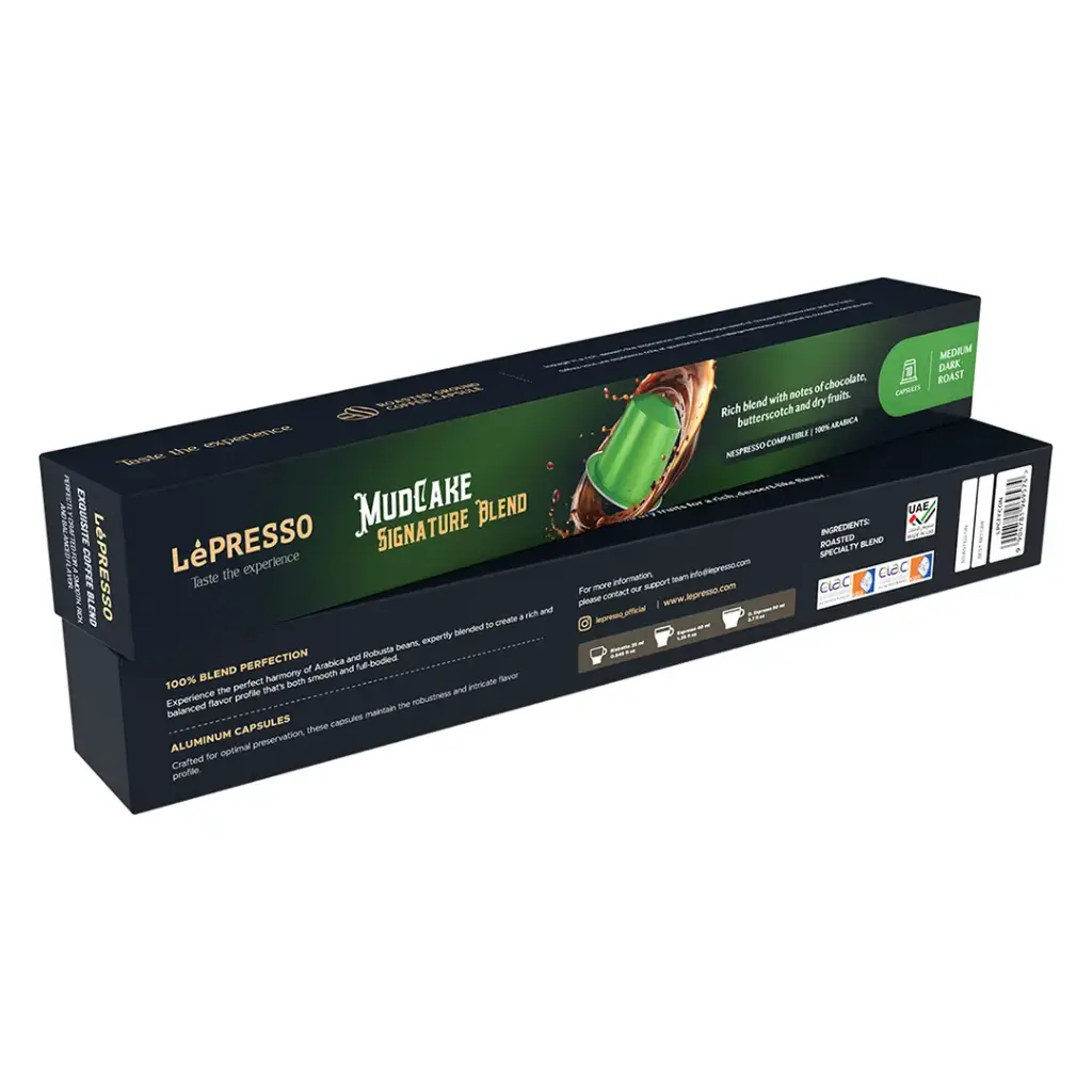 Lepresso Mudcake Blended Coffee Capsules Green - كبسولات ليبريسو ماد كيك بليند 10 كبسولات خضراء