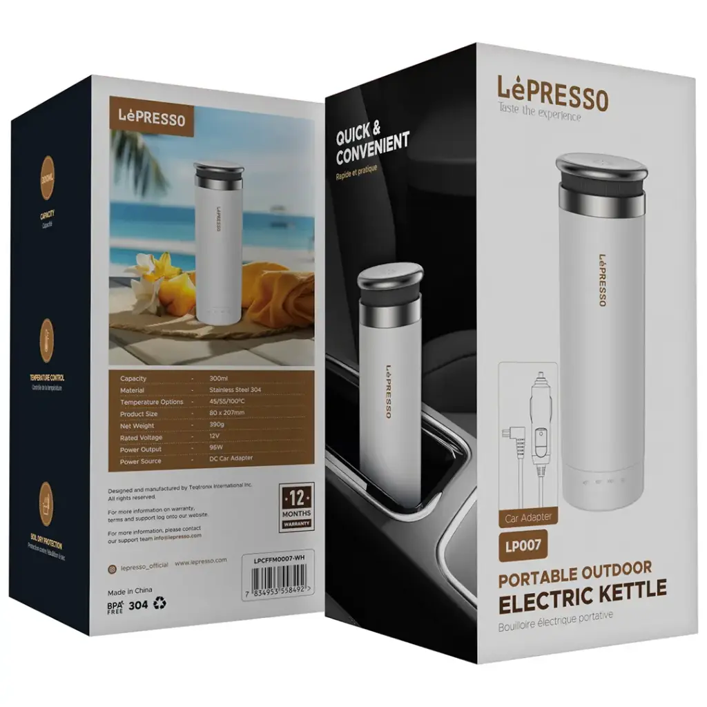 غلاية ليبريسو محمولة بسعة 300 مل للسيارة مع تحكم حراري | LePresso 300ml Portable Car Kettle 12V, 96W, Temp Control