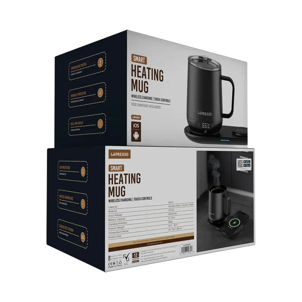 كوب ليبريسو الذكي لتسخين المشروبات بسعة 355 مل مع قاعدة شحن لاسلكية - اسود | LePresso Heated Mug 12oz with Wireless Charging Pad - Black