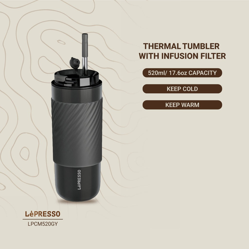 Lepresso Coffee Mug with Sleeve and Straw 520ml - كوب ليبرسو الحراري بفلتر تنقيع سعة 520 مل