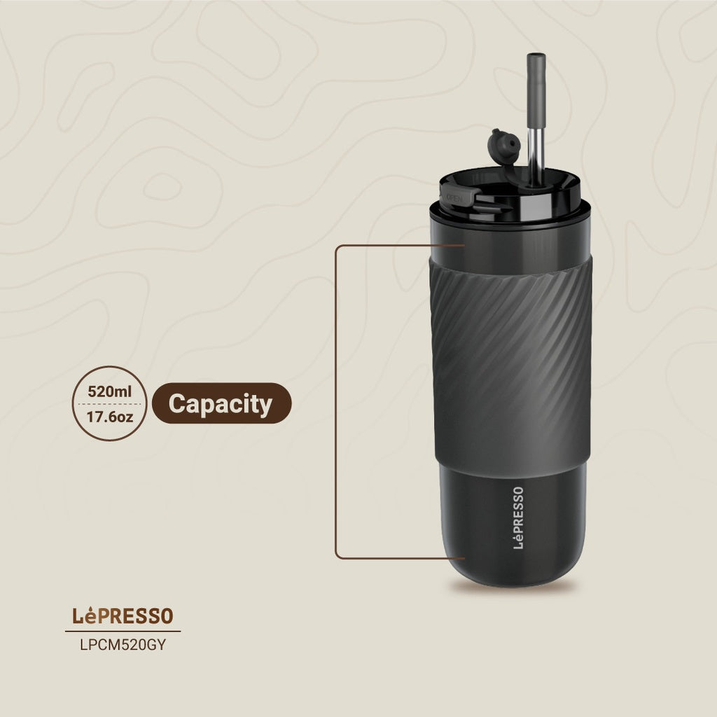 Lepresso Coffee Mug with Sleeve and Straw 520ml - كوب ليبرسو الحراري بفلتر تنقيع سعة 520 مل