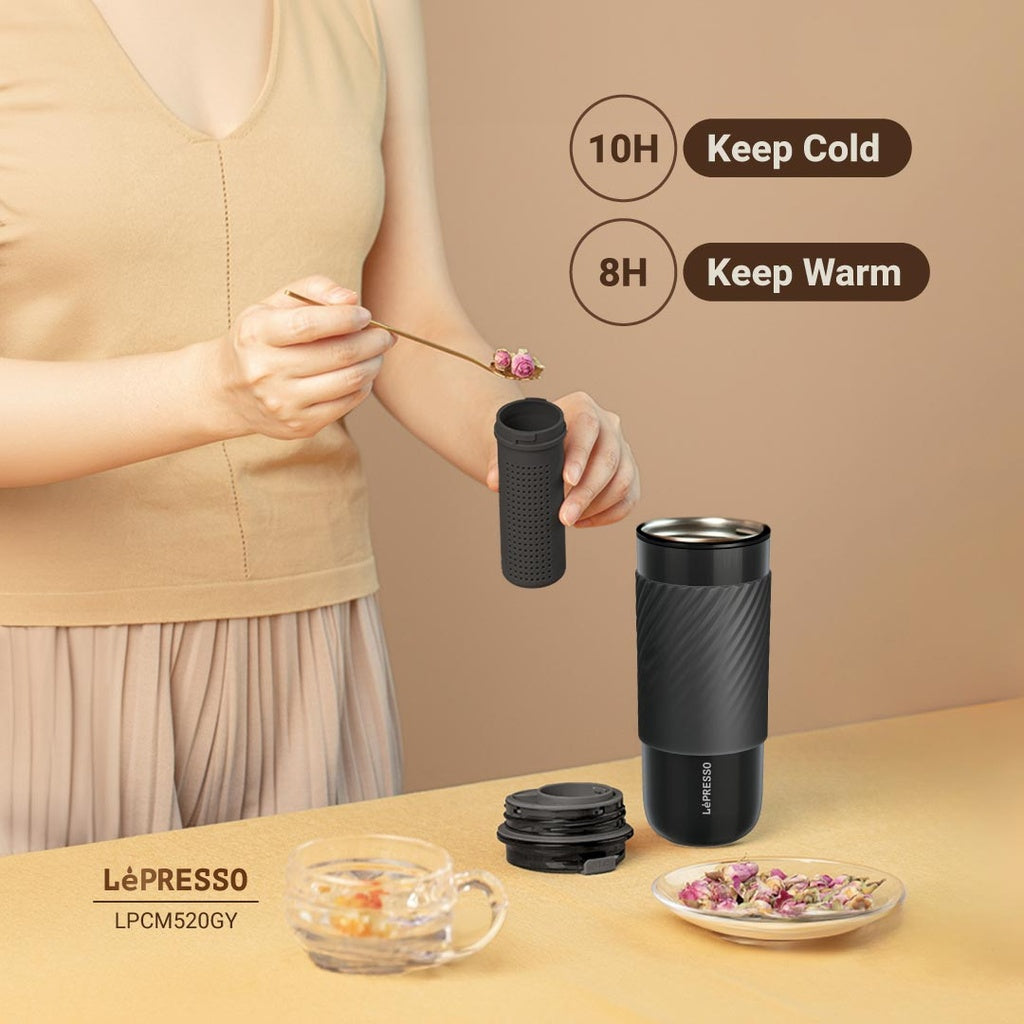 Lepresso Coffee Mug with Sleeve and Straw 520ml - كوب ليبرسو الحراري بفلتر تنقيع سعة 520 مل