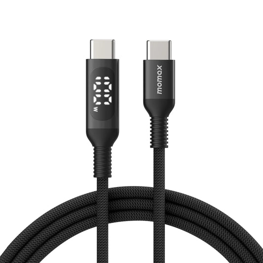 Momax ELITELINK 1.2M USB-C to USBC cable with LED display - إليت لينك كابل شاشة ليد مجدول من تايب س  إلى تايب سي بقدرة 100 وات 1.2 متر من موماكس