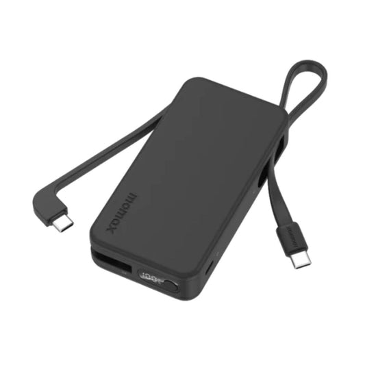 Momax Power Vital+ 10000mAh Battery Pack with Dual Built-in USB-C Cables and Fast Charging - باور بانك موماكس بور فايتل بلس بسعة 10000 مللي امبير مع كابلين USB-C مدمجين تدعم الشحن السريع