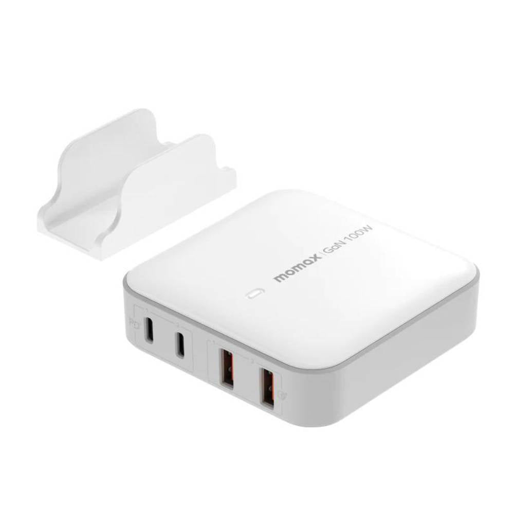 Momax ONEPLUG 100W 4-Port GaN Desktop Charger (UK Plug) - شاحن مكتبي GaN موماكس وان بلاج بقدرة 100 واط, شاحن سريع مع فيش UK