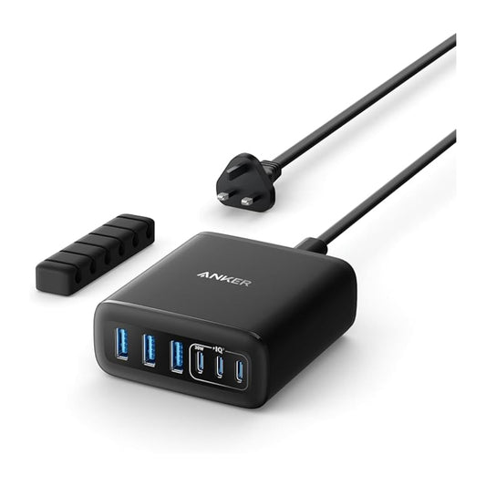 Anker 112W GaN 6-Port Charger (3A3C) – UK Plug – Black - شاحن أنكر 112 وات بـ 6 منافذ GaN أسود