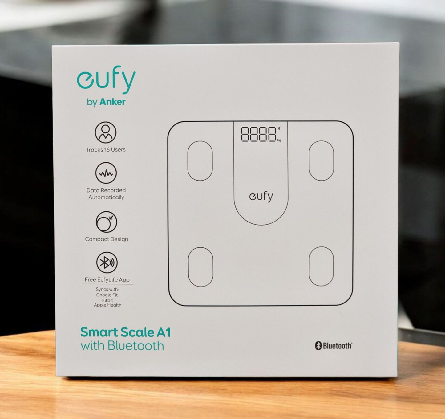 Anker Eufy Smart Scale A1 Black – 12 Body Metrics, Bluetooth, App Sync | ميزان ذكي انكر يوفي A1, قياس 12 مؤشرا صحيا, اتصال بلوتوث
