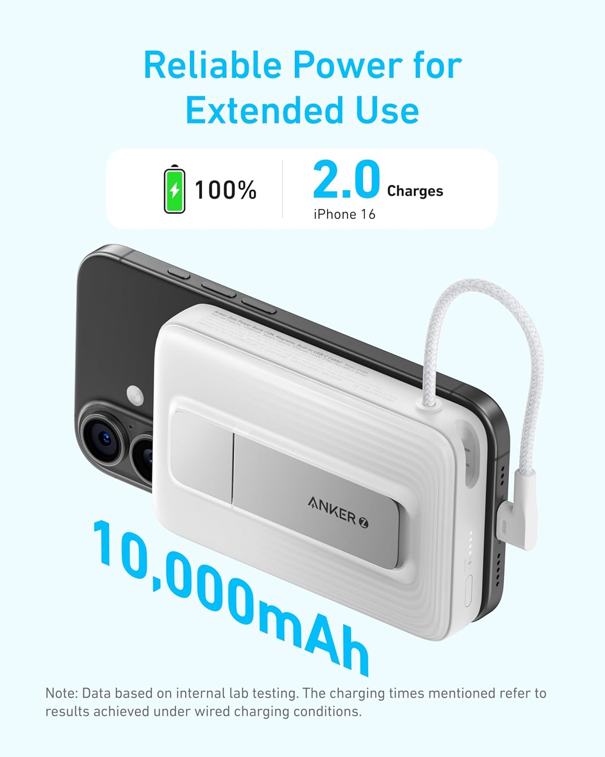 Anker Zolo 10K Magnetic Power Bank 30W w/ USB-C & Stand - باور بانك المغناطيسي من أنكر بسعة 10,000 مللي أمبير 30 واط مع كابل تايب سي مدمج وحامل