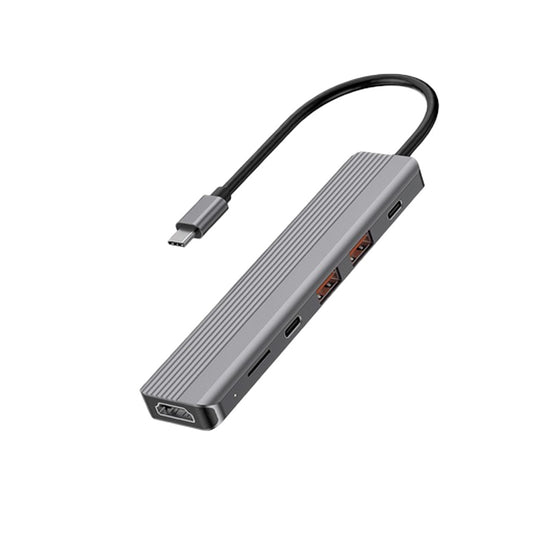 Hub-a 4K HDMI USB-C ya 6-di-1ê ya zirav a Powerology bi şarjkirina bilez a 100W û MicroSD - gewrê tarî