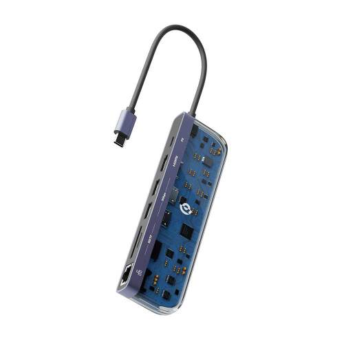 موزع يو اس بي سي 7 في 1 من باورولوجي كريستالين بمنفذ شحن سريع 100 واط - شفاف | Powerology Crystalline Series 7 in 1 USB-C Multi Hub PD 100W - Transparent.