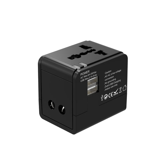 محول سفر شامل بمنفذين يو اس بي اي بقدرة 2.1A من بورودو بلو - اسود | Porodo Blue Dual USB-A Universal Travel Adapter 2.1A – Black
