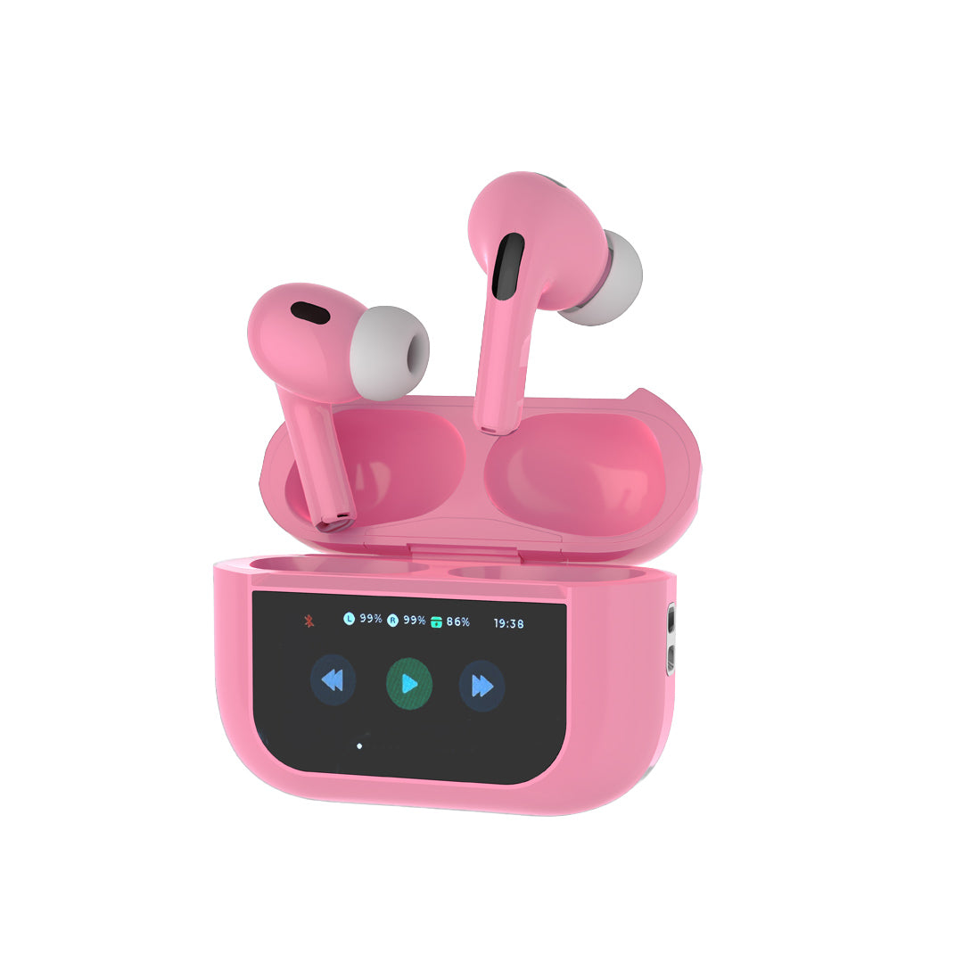 سماعات بورودو برو 2 مع شاشة ولمس, الغاء ضجيج, 20 ساعة تشغيل - وردي | Porodo Blue Earbuds Pro2 with Screen & Touch – ANC/ENC – 20Hrs Playtime – Pink.
