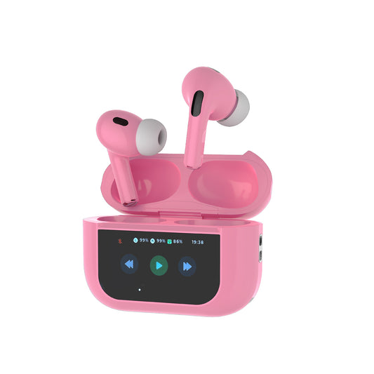 سماعات بورودو برو 2 مع شاشة ولمس, الغاء ضجيج, 20 ساعة تشغيل - وردي | Porodo Blue Earbuds Pro2 with Screen & Touch – ANC/ENC – 20Hrs Playtime – Pink.