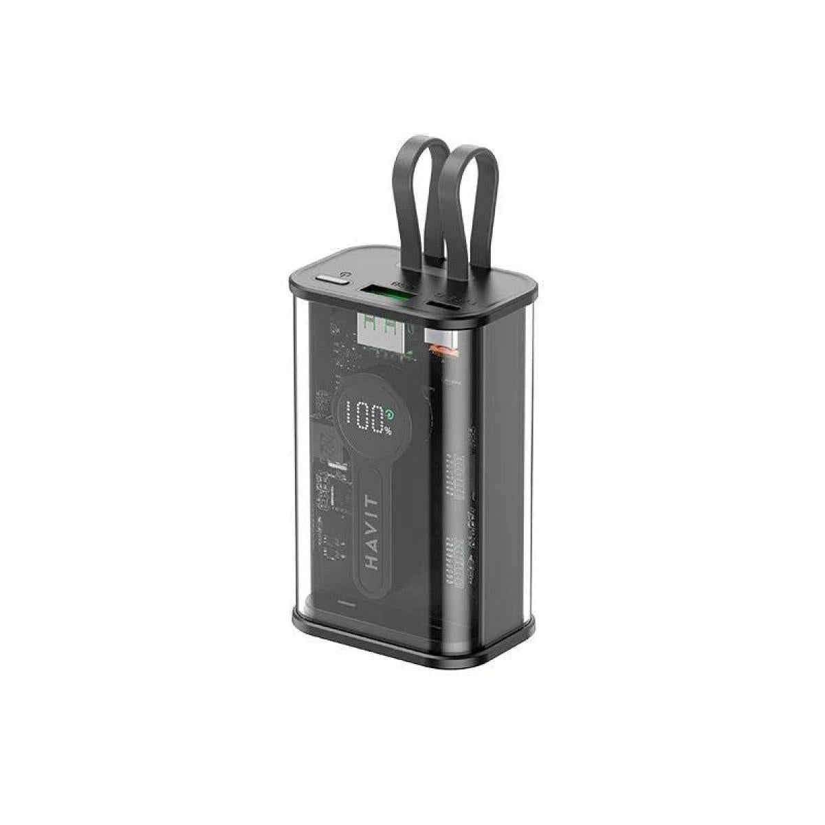 Havit PB94 Power Bank 10,000mAh 20W with Built-in Cables USB-C and LTG - باور بانك هافيت بسعة 10000 مللي أمبير في الساعة بقدرة 20 وات مع كابلات مدمجة USB-C وLTG