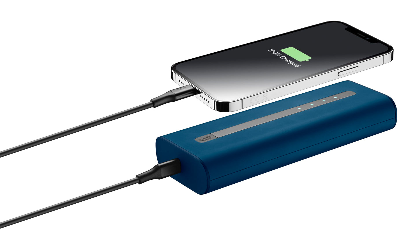 Cellularline Power Bank 20000mAh Thunder Extra Compact Fast Charger PD 20W - باور بانك بسعة 20000ميلي أمبير بقدرة 20 واط للشحن السريع من سيلولار لاين