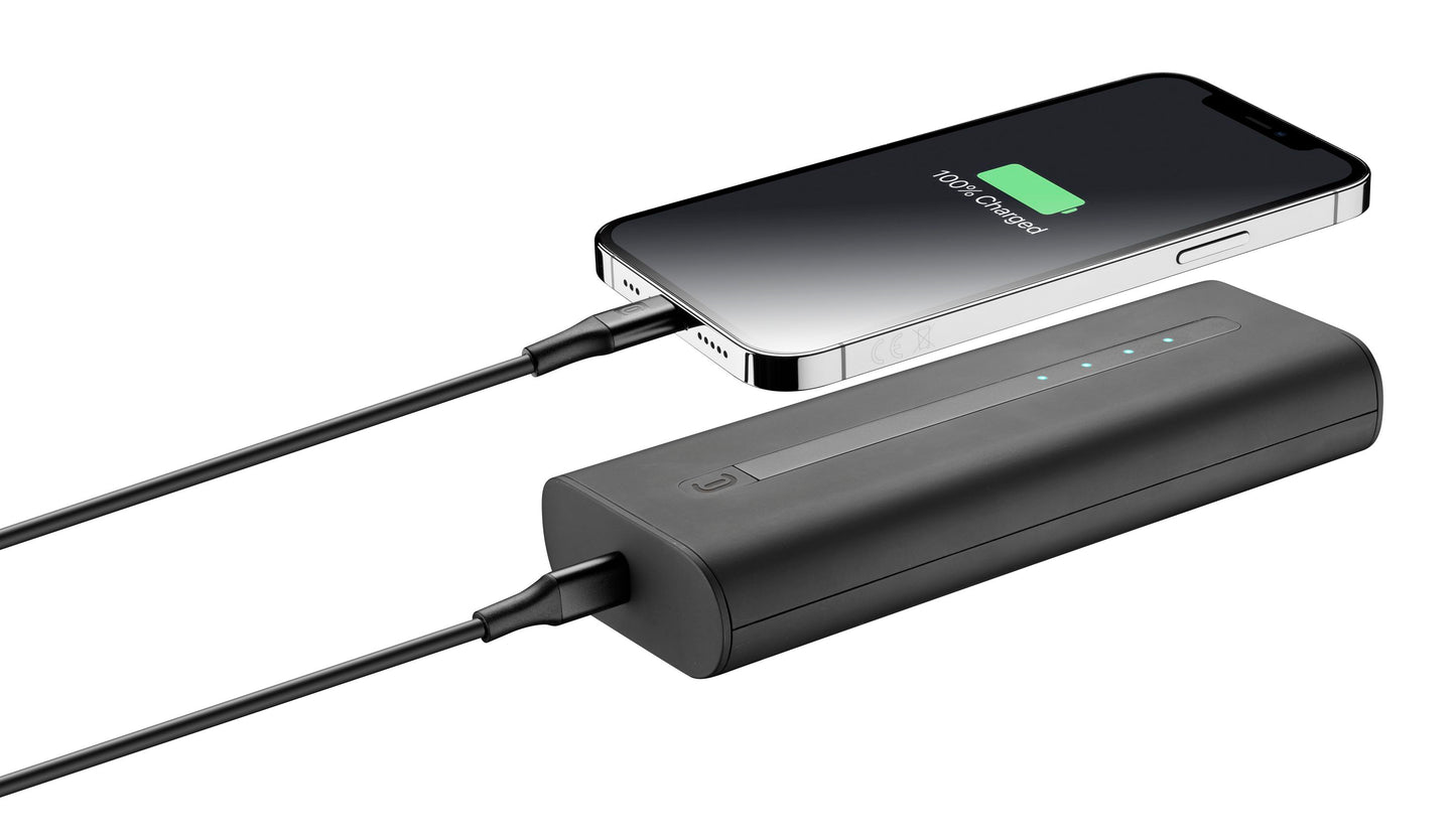 Cellularline Power Bank 20000mAh Thunder Extra Compact Fast Charger PD 20W - باور بانك بسعة 20000ميلي أمبير بقدرة 20 واط للشحن السريع من سيلولار لاين