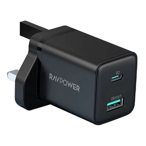 RAVPower RP-PC168 20W Dual Port Wall Charger USB-C & USB-A - شاحن راف باور بقوة 20 واط – منفذ تايب سي ومنفذ USB