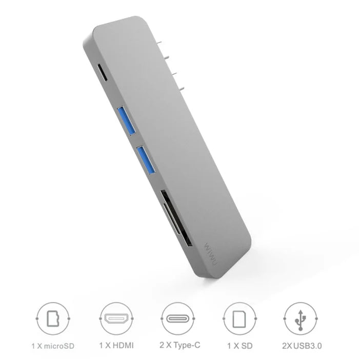 WiWU T8 7-in-1 USB-C 3.0 Adapter for MacBook Pro - محول ويوو  7 في 1 يو اس بي سي 3.0 لماك بوك برو