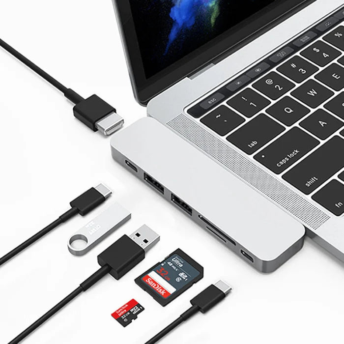 WiWU T8 7-in-1 USB-C 3.0 Adapter for MacBook Pro - محول ويوو  7 في 1 يو اس بي سي 3.0 لماك بوك برو