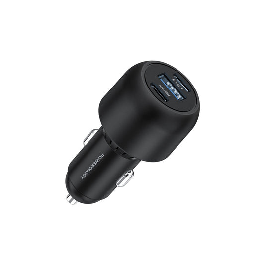 شاحن سيارة باورولوجي بقدرة 130 واط مع منفذي PD ومنفذ يو اس بي اي - اسود | Powerology 130W X2 PD Port & X1 Q.C Port – Black.