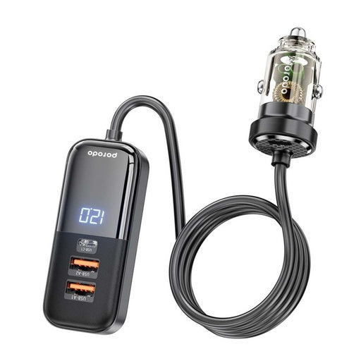 شاحن سيارة شفاف متعدد المنافذ بقدرة شحن 120 واط مع تمديد خلفي من بورودو - اسود | Porodo 120W Transparent Multi Port Car Charger with Rear Expansion - Black