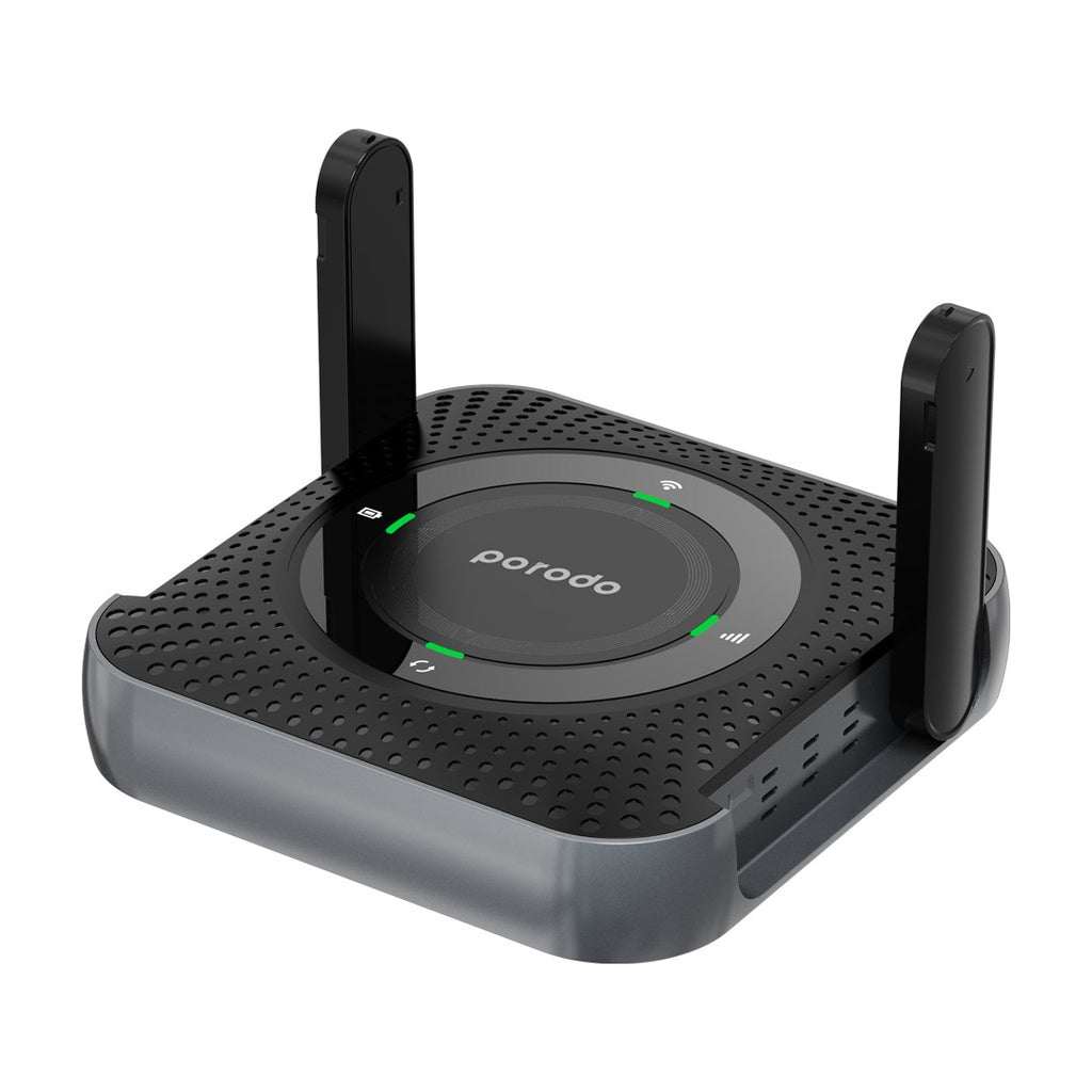 راوتر محمول CPE MiFi 3G/4G لاسلكي من بورودو, بطارية بسعة 4000 مللي امبير - اسود/رمادي | Porodo Portable CPE MiFi 3G/4G Wireless Router 4000mAh - Black/Grey