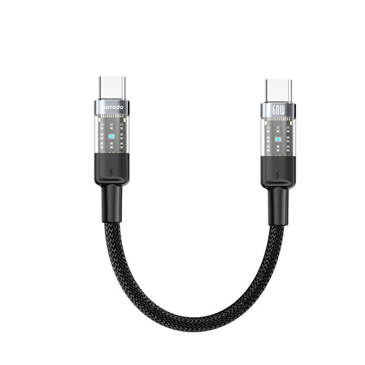 كيبل بورودو مضفر يو اس بي سي الى يو اس بي سي بطول 35 سم, شحن سريع 60 واط | Porodo Braided 60W PD C to C Fast Charging Cable with Transparent Head 35cm.