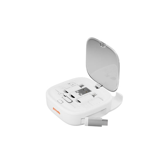 عدة شحن متعددة الوظائف 6 في 1 من بورودو مع كيبل تايب سي بقدرة 60 واط - ابيض | Porodo 6in1 Multi-Functional Charge Kit with 60W Type-C to Type-C Cable – White