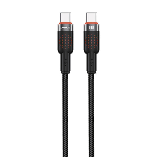 كيبل بورودو مضفر من الالمنيوم يو اس بي سي الى يو اس بي سي بطول 1.2 متر, شحن سريع 60 واط | Porodo Alum. Alloy Braided Cable Type-C to C 60W 1.2m