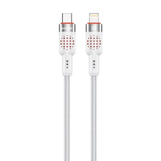 كيبل بورودو مضفر المنيوم يو اس بي سي الى لايتننغ بطول 1.2 متر, شحن سريع 30 واط | Porodo Alum. Alloy Braided Cable Type-C to Lightning 30W 1.2m.