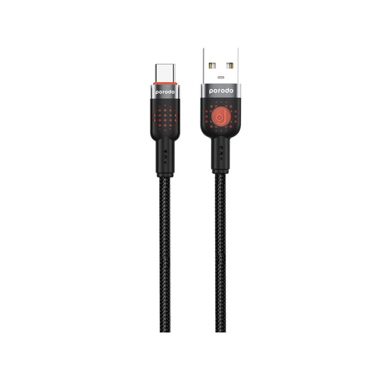 كيبل بورودو يو اس بي اي الى يو اس بي سي مضفر بطول 1.2 متر, شحن سريع | Porodo Aluminum Alloy Braided USB-A to Type-C Cable 1.2M – Fast Charging.