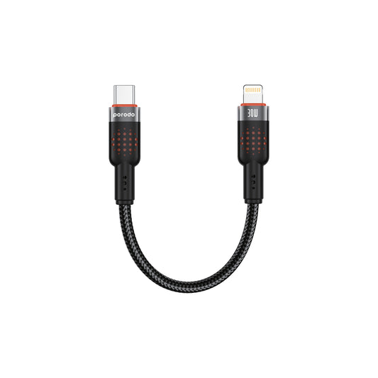 كيبل بورودو مضفر يو اس بي سي الى لايتننغ بطول 25 سم, شحن سريع 30 واط | Porodo Alum. Alloy Braided Cable Type-C to Lightning 30W 25cm.