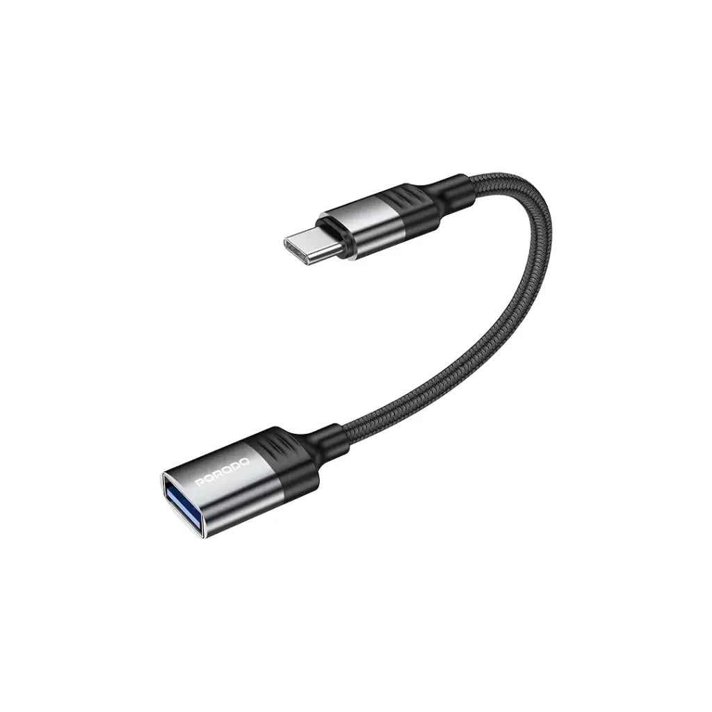 محول بورودو ووفن يو اس بي اي الى تايب سي بطول 0.12 متر وسرعة 10Gbps - اسود | Porodo Woven USB-A to Type-C OTG Adapter Cable 0.12M, USB 3.0 10Gbps – Black