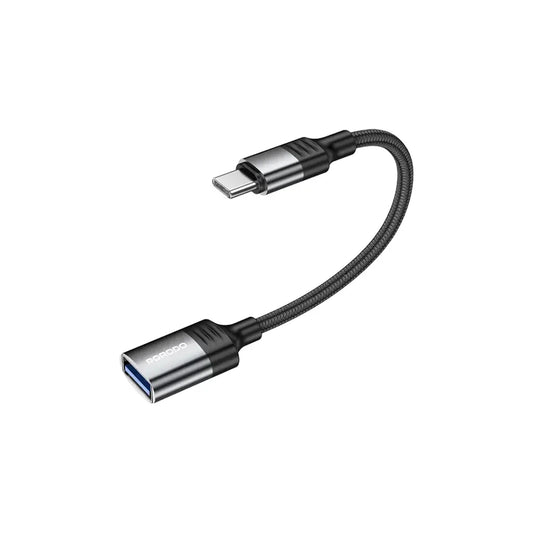 محول بورودو ووفن يو اس بي اي الى تايب سي بطول 0.12 متر وسرعة 10Gbps - اسود | Porodo Woven USB-A to Type-C OTG Adapter Cable 0.12M, USB 3.0 10Gbps – Black