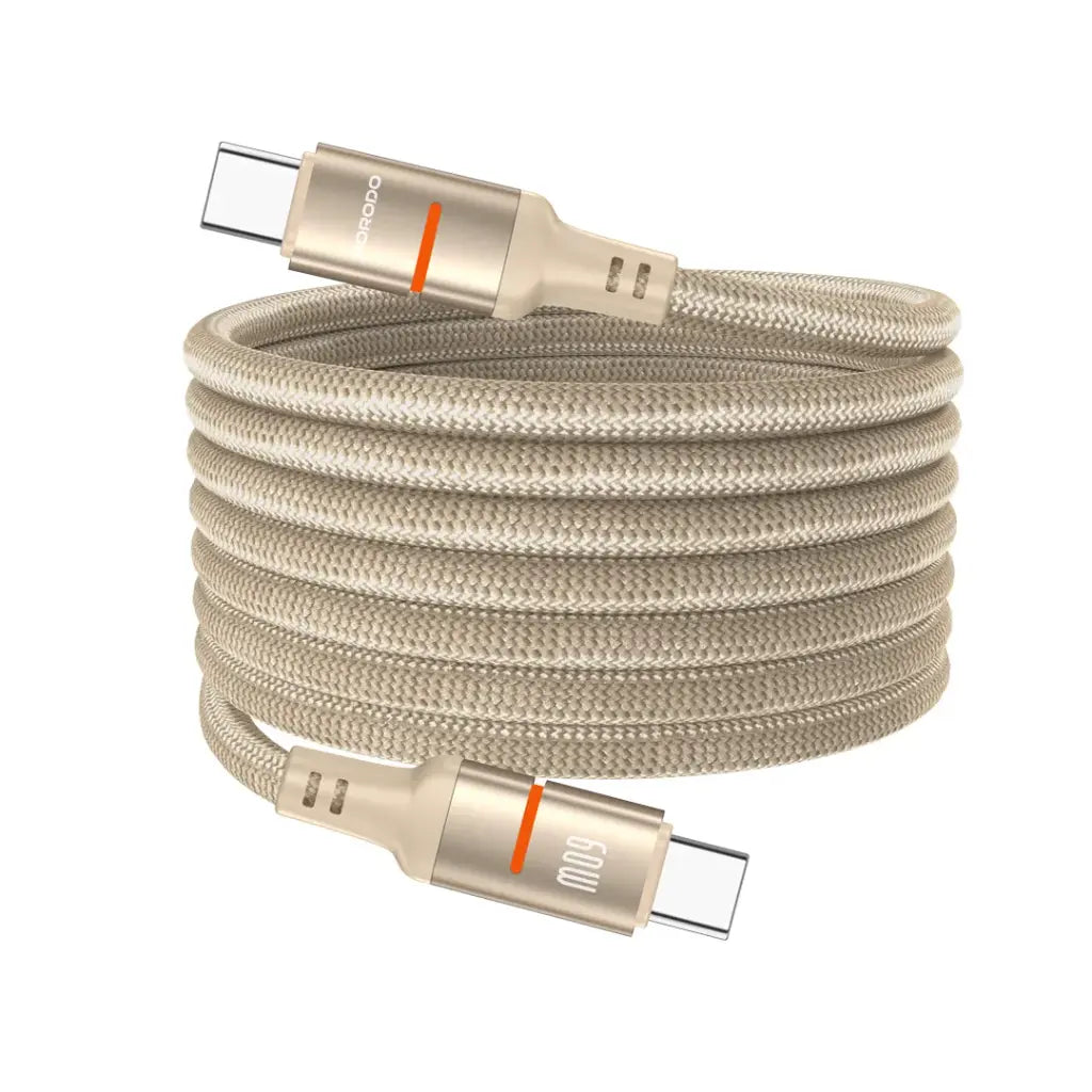 كيبل بورودو مغناطيسي مضفر يو اس بي سي الى يو اس بي سي بقدرة 60 واط وطول 1.2 متر | Porodo Magnetic Type-C to Type-C Braided Cable 60W 1.2M.